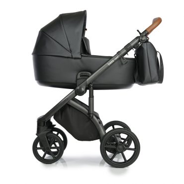 FORPÖNTUN Barnavagn + Kerra + Taska – Bass Next Svart Leðurlíki