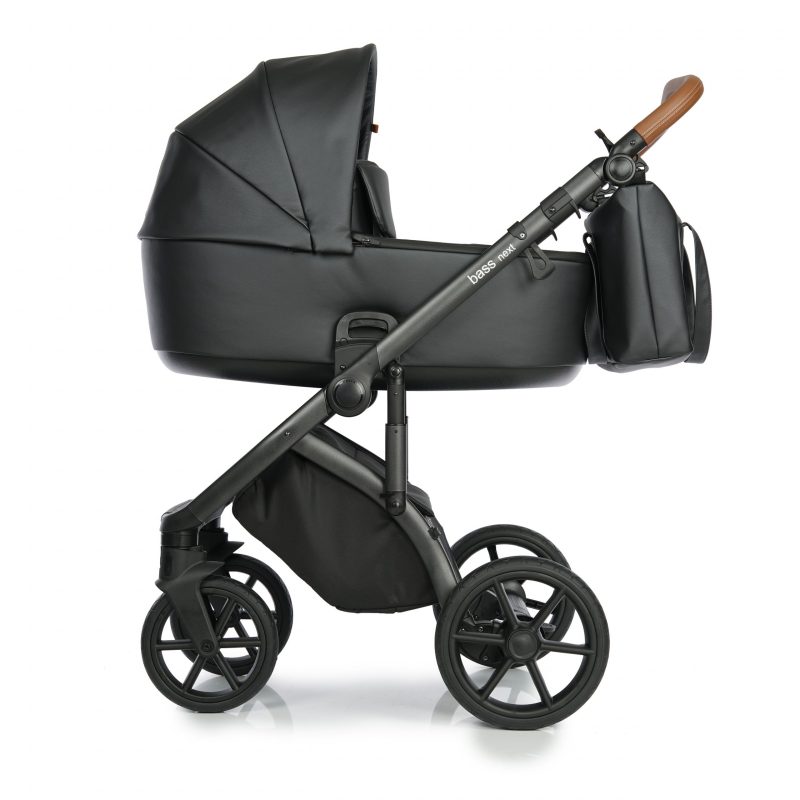 FORPÖNTUN Barnavagn + Kerra + Taska – Bass Next Svart Leðurlíki