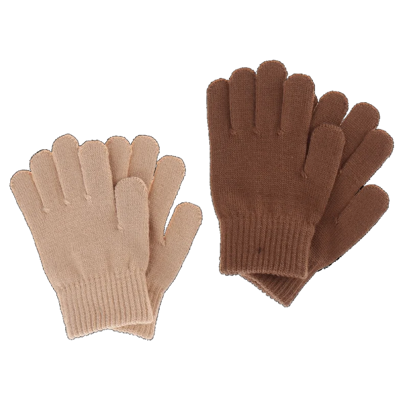 Ullar-Fingravettlingar Merino - 2pör  Brúnir/Beige